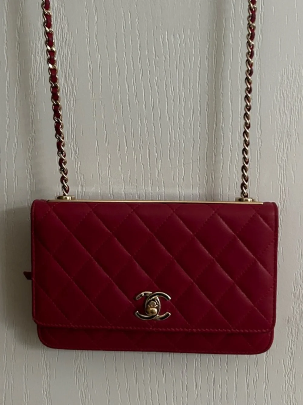 CHANEL Quilted Crossbody Wallet-on-Chain in Burgundy with Gold Hardware